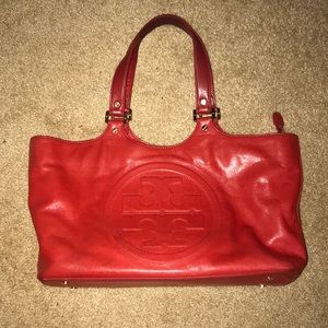 Red leather authentic Tory Burch purse with wallet